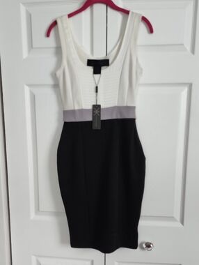 Kardashian Kollection White, Gray & Black Sleeveless Colorblock Sheath Dress